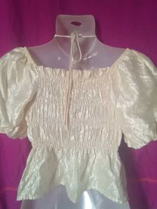 White Crop Top with Shirring