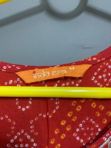 Red Bandhani Printed Kurta with Mirror Work