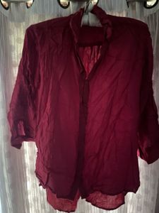 Burgundy V-Neck Button-Up Top