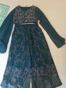 Embroidered Teal Kurta with Palazzo Pants