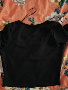 Ribbed Black Square Neck Top