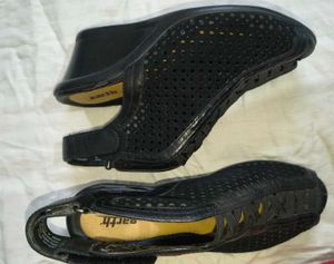 Black Perforated Wedge Sandals