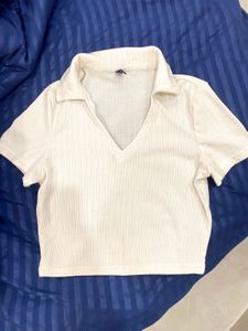 Zaful Ribbed Collared Crop Top