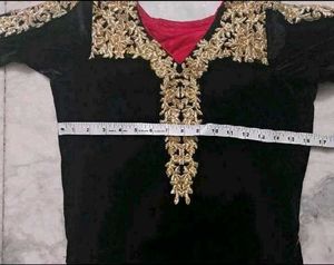 Black Velvet Kurta with Gold Embroidery