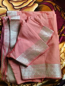 Katan Saree with Silver Border
