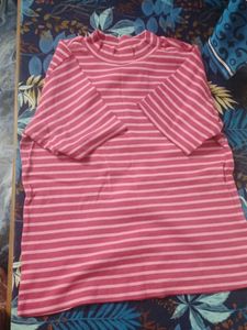 Pink Striped Mock Neck Top