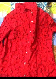 Splash Red Lace Button-Down Tunic