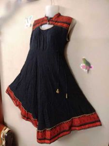 Black Anarkali Gown with orange Embroidery