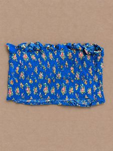 Blue Floral Smocked Tube Top | Says L fits XS &amp; S