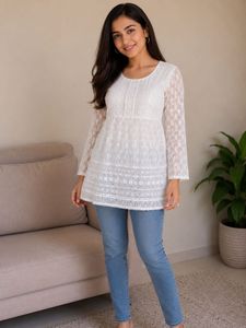 Elegant White Sequined Chikankari Kurta