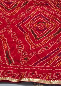 Red Bandhani Saree with Golden Border