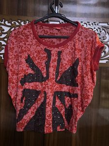 Red Floral Union Jack T-Shirt