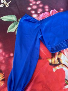 Blue Satin Puff Sleeve Crop Top