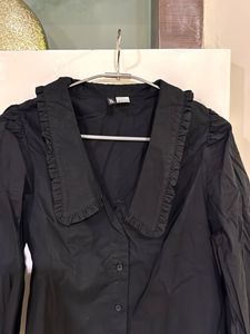 Chic Black Blouse with Statement Collar
