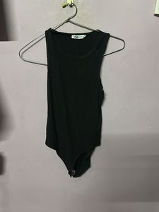 Sleek Black Ribbed Bodysuit Top