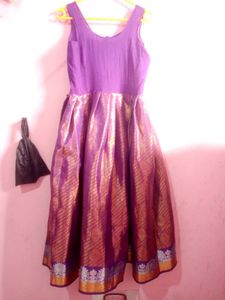 Purple Banarasi Silk Flared Dress