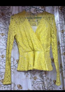 Stunning Yellow Lace Peplum Top