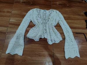 Cream Knit Bell Sleeve Cardigan