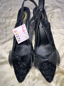 Elegant Black Lace Slingback Heels