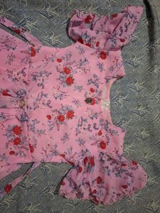 Pink Floral Gown with Ruffle Sleeves
