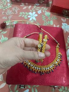 Gold-tone Necklace &amp; Bangle Set in blue