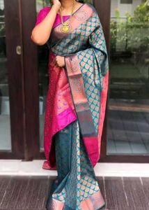 Elegant Teal & Pink Silk Saree