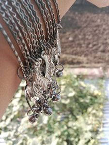 Ethnic Silver Bangles with Peacock Charm