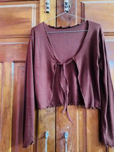 Brown Tie-Front Cropped Cardigan