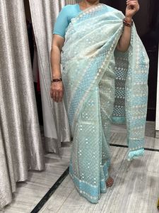 Organza Sequined Saree &amp; Mustard Sweater