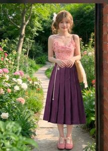 Purple Pleated Midi Skirt
