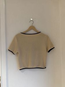 Cute Beige Button-Down Crop Top