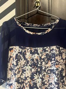 Sheer Floral Navy Blouse