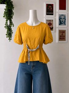 Y2K Mustard Yellow Peplum Top