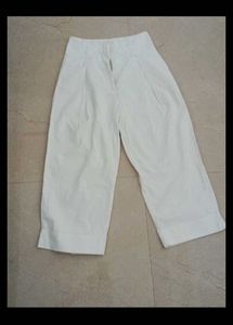 Cream Wide Leg Cropped Pants
