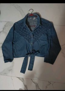 Chic Denim Tie-Front Crop Shirt