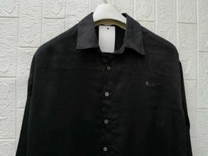 Korean Chic silk Black Textured Button-Up Shirt