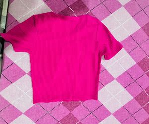 Hot Pink Ribbed Ring Detail Top