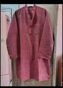 Men's Red Textured Kurta