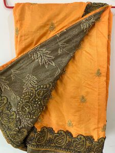 Elegant Orange Embroidered Silk Saree