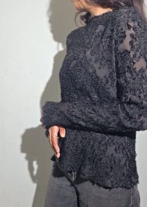 Black Textured Sheer Top