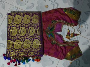 Exquisite Purple &amp; Gold Brocade Saree