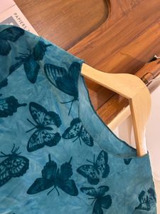 Green Butterfly Print Mesh Top