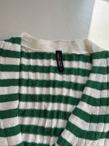 Green &amp; White Striped Cardigan
