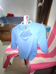 Stylish Blue Cut-out Neck Top