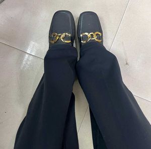 Black Mules with Gold Chain