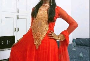 Anarkali Embroidery Work Suit With Pant Dhupatta