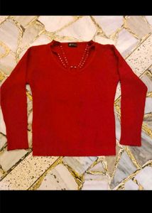 29. Chic Red V-Neck Knit Sweater