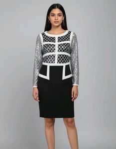 Chic Sequin Sleeve Black & White Dress