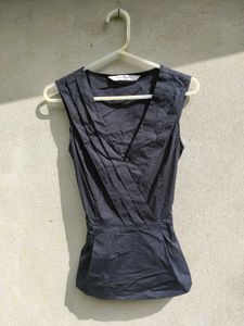 Chic Black Sleeveless Wrap Top