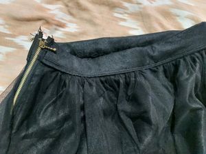 Black Satin&amp; Net Mini Skirt